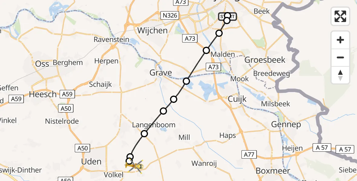 Routekaart van de vlucht: Lifeliner 3 naar Vliegbasis Volkel, Vliegbasis Volkel