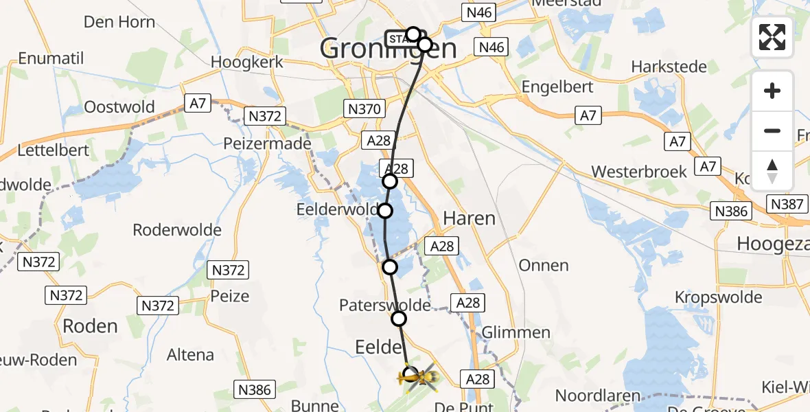 Routekaart van de vlucht: Lifeliner 4 naar Groningen Airport Eelde, Groningen Airport Eelde