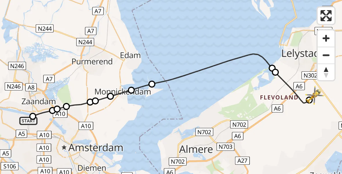 Routekaart van de vlucht: Traumahelikopter naar Lelystad Airport, Lelystad Airport
