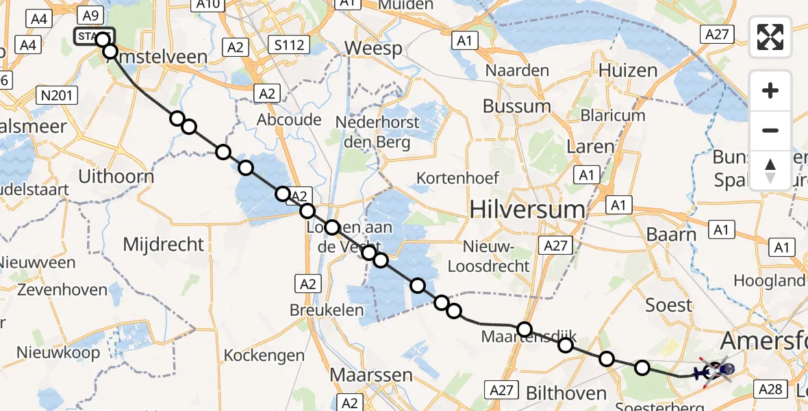 Routekaart van de vlucht: Politiehelikopter naar Soest, Soest