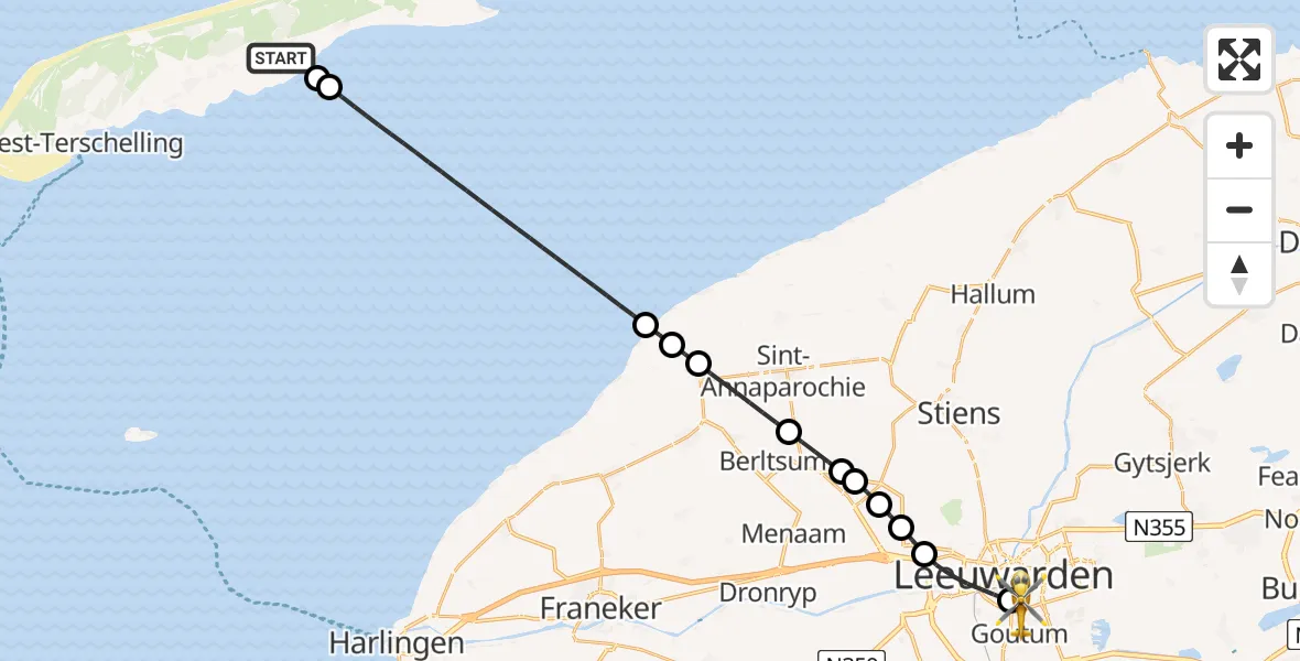 Routekaart van de vlucht: Ambulancehelikopter naar Leeuwarden Medical Center Heliport, Leeuwarden Medical Center Heliport