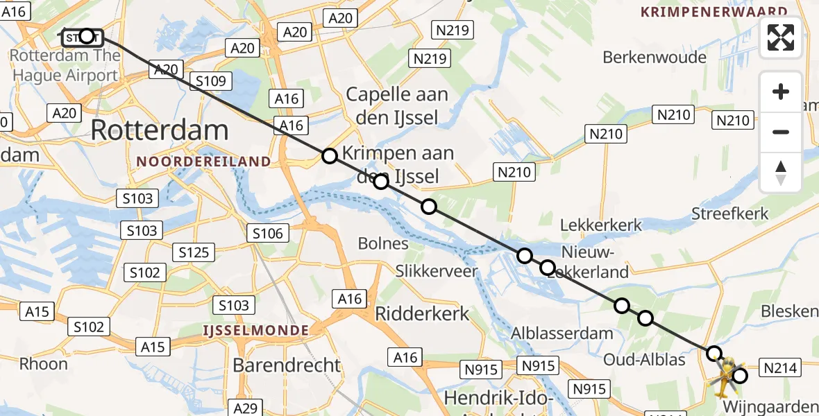 Routekaart van de vlucht: Lifeliner 2 naar Wijngaarden, Provincialeweg N214