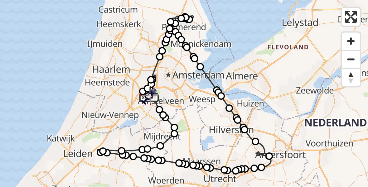 Routekaart van de vlucht: Politiehelikopter naar Amsterdam Vliegveld Schiphol, Amsterdam Vliegveld Schiphol