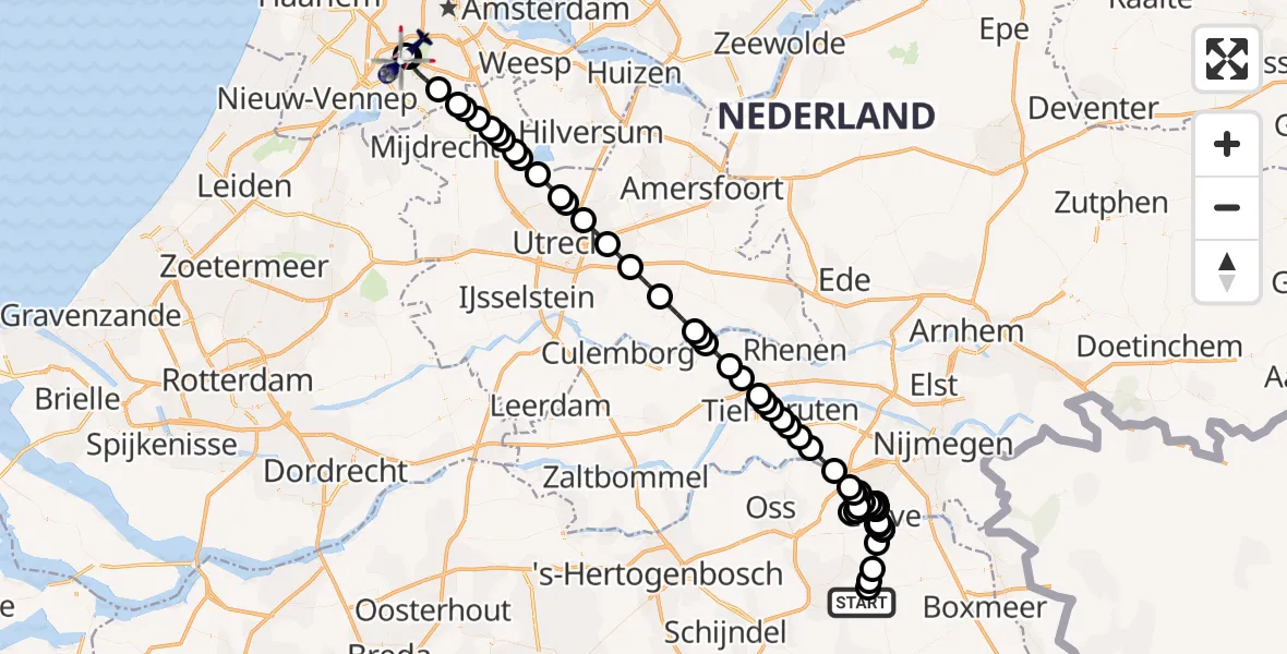 Routekaart van de vlucht: Politiehelikopter naar Amsterdam Vliegveld Schiphol, Amsterdam Vliegveld Schiphol