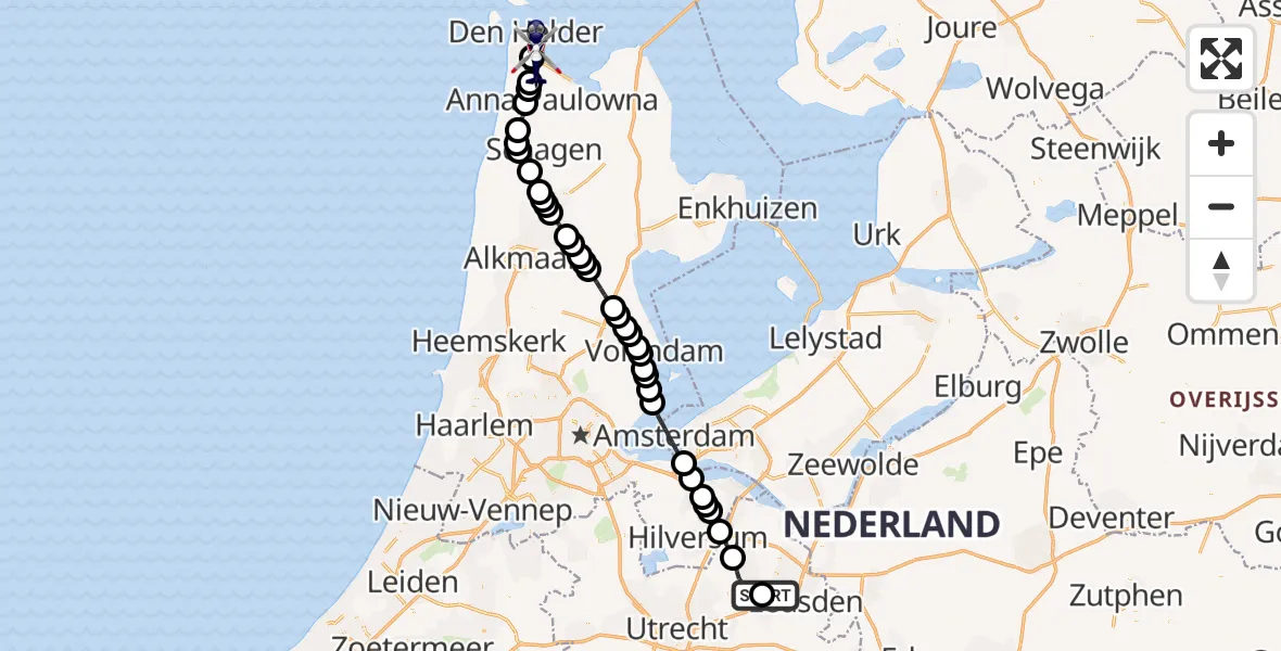 Routekaart van de vlucht: Politiehelikopter naar Militair vliegveld De Kooy / Den Helder Airport, Militair vliegveld De Kooy / Den Helder Airport
