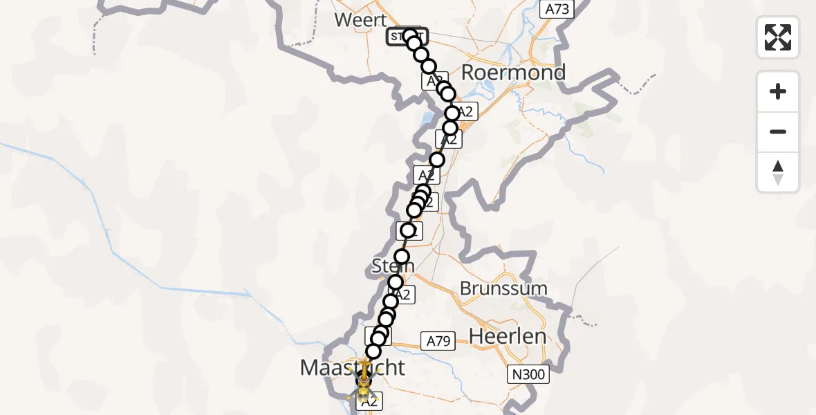 Routekaart van de vlucht: Lifeliner 3 naar Maastricht UMC+, Maastricht UMC+