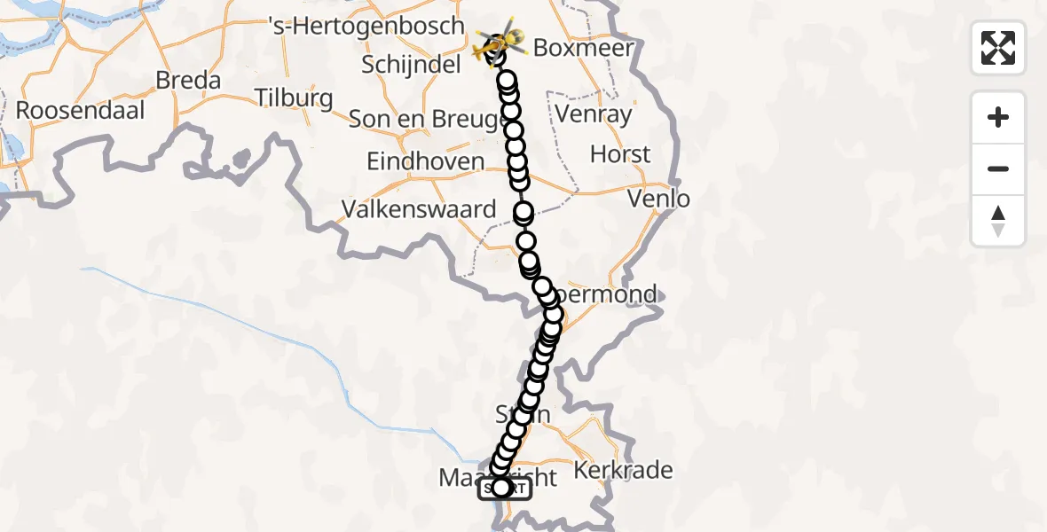 Routekaart van de vlucht: Lifeliner 3 naar Vliegbasis Volkel, Vliegbasis Volkel