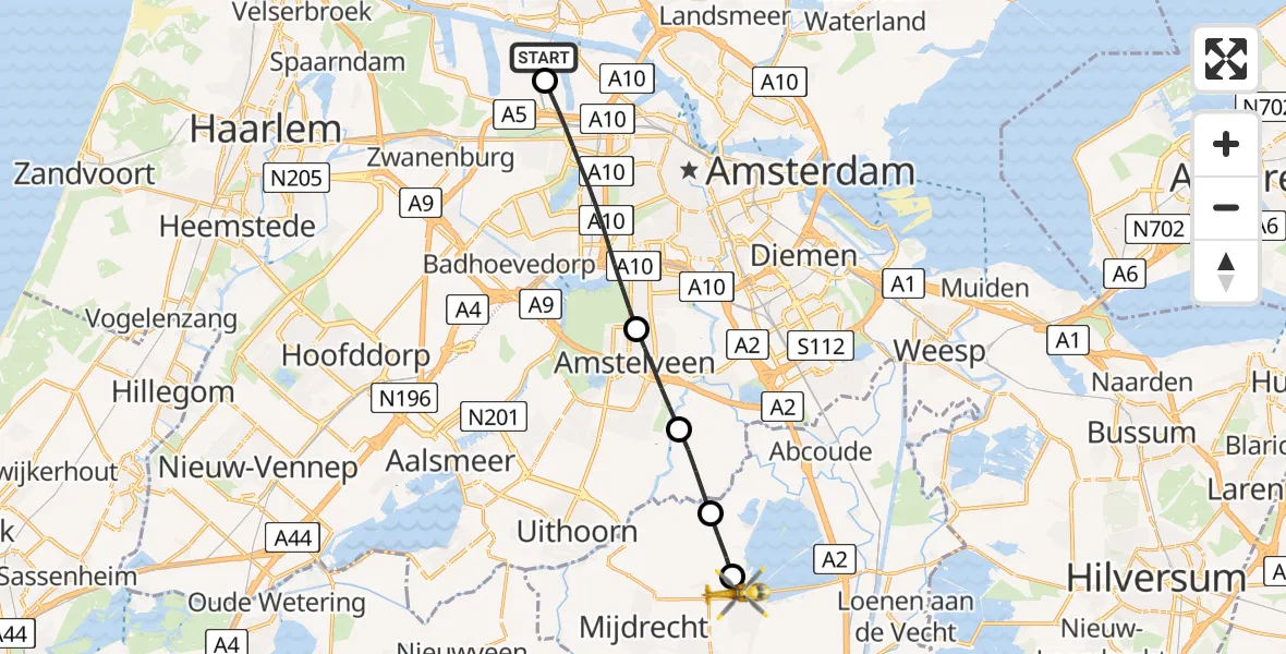 Routekaart van de vlucht: Lifeliner 1 naar Vinkeveen, Provinciale weg
