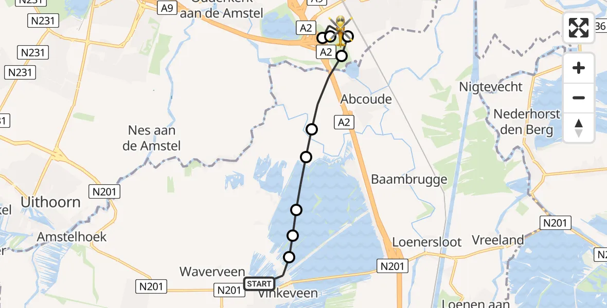 Routekaart van de vlucht: Lifeliner 1 naar Amsterdam UMC Helipad, Amsterdam UMC Helipad