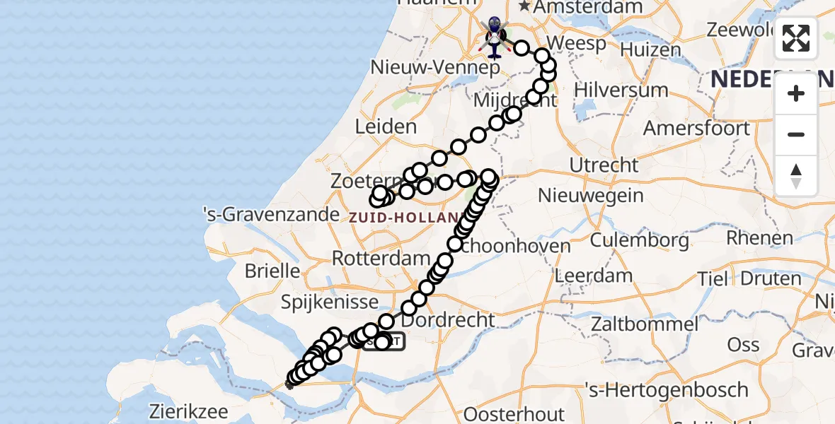 Routekaart van de vlucht: Politiehelikopter naar Amsterdam Vliegveld Schiphol, Amsterdam Vliegveld Schiphol
