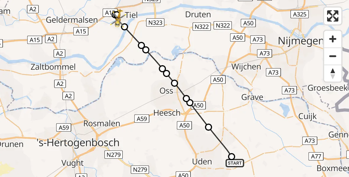 Routekaart van de vlucht: Lifeliner 3 naar Tiel, Provincialeweg
