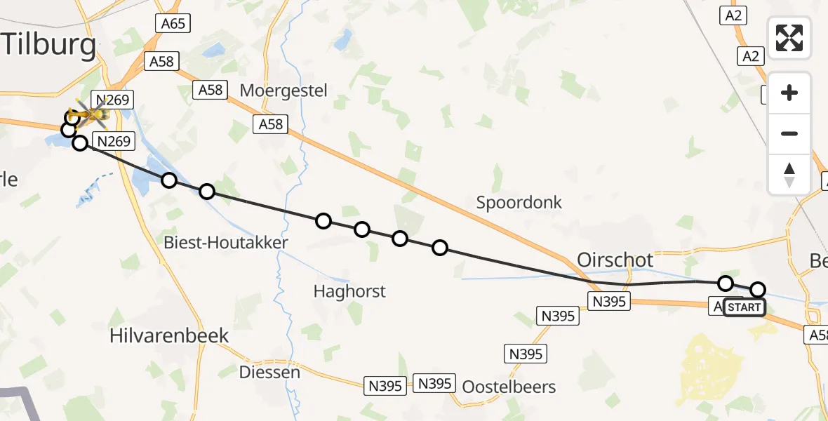 Routekaart van de vlucht: Lifeliner 3 naar St. Elisabeth Hospital Heliport, St. Elisabeth Hospital Heliport
