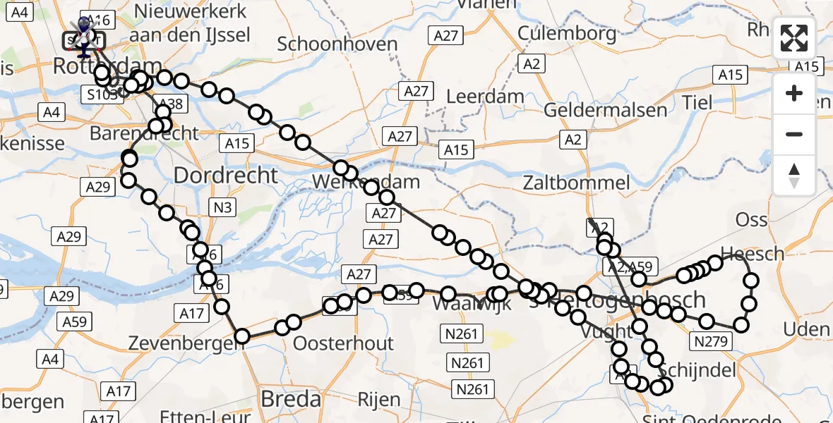 Routekaart van de vlucht: Politiehelikopter naar Rotterdam The Hague Airport, Rotterdam The Hague Airport