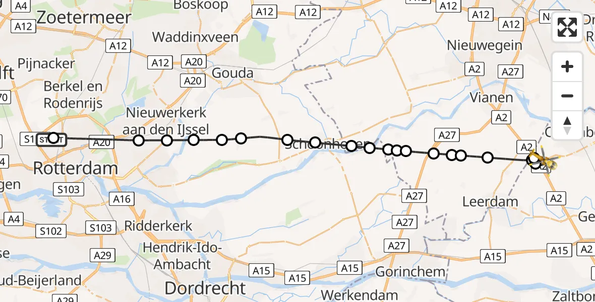 Routekaart van de vlucht: Lifeliner 2 naar Culemborg, Rietveldseweg