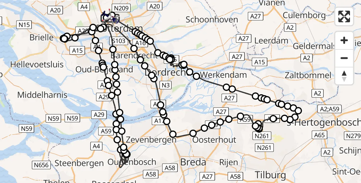 Routekaart van de vlucht: Politiehelikopter naar Rotterdam The Hague Airport, Rotterdam The Hague Airport