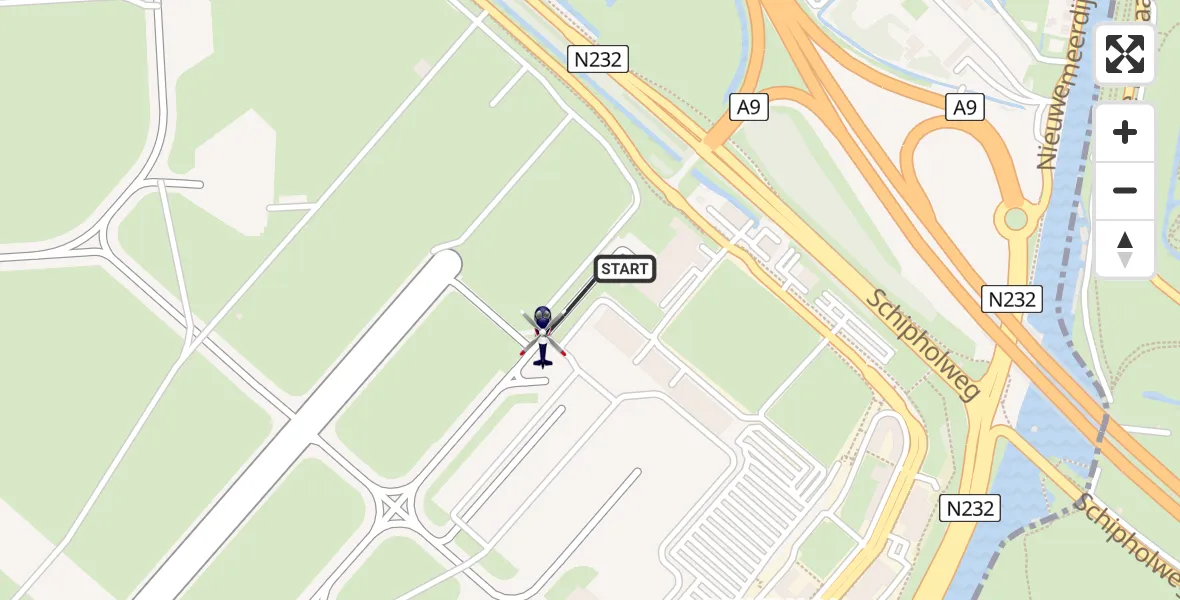 Vluchtroute Politiehelikopter van Amsterdam Vliegveld Schiphol naar Amsterdam Vliegveld Schiphol