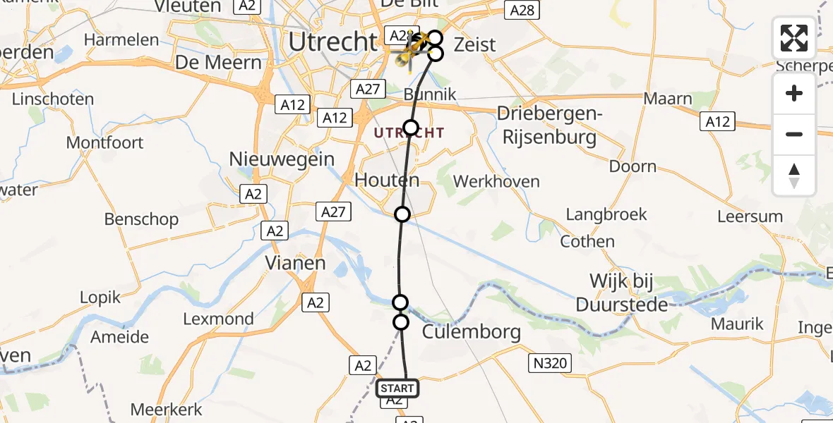 Routekaart van de vlucht: Lifeliner 2 naar Universitair Medisch Centrum Utrecht, Universitair Medisch Centrum Utrecht