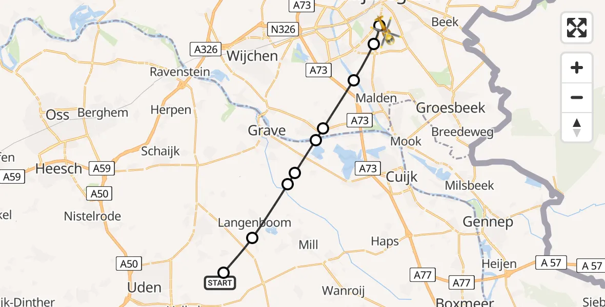 Routekaart van de vlucht: Lifeliner 3 naar Radboud University Medical Center Heliport, Radboud University Medical Center Heliport