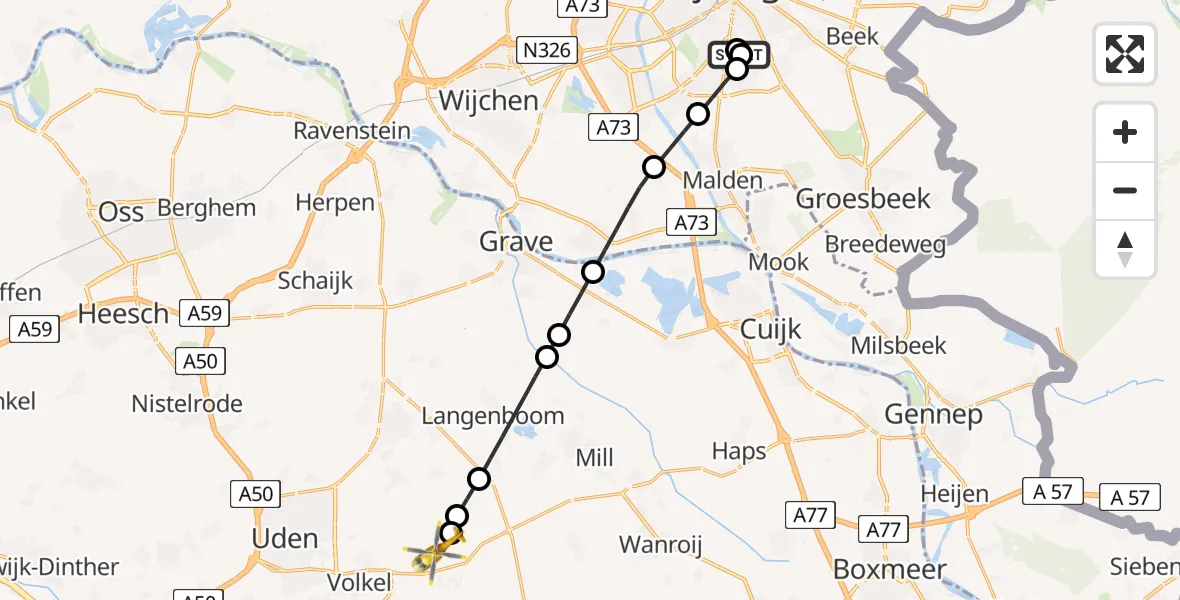 Routekaart van de vlucht: Lifeliner 3 naar Vliegbasis Volkel, Vliegbasis Volkel