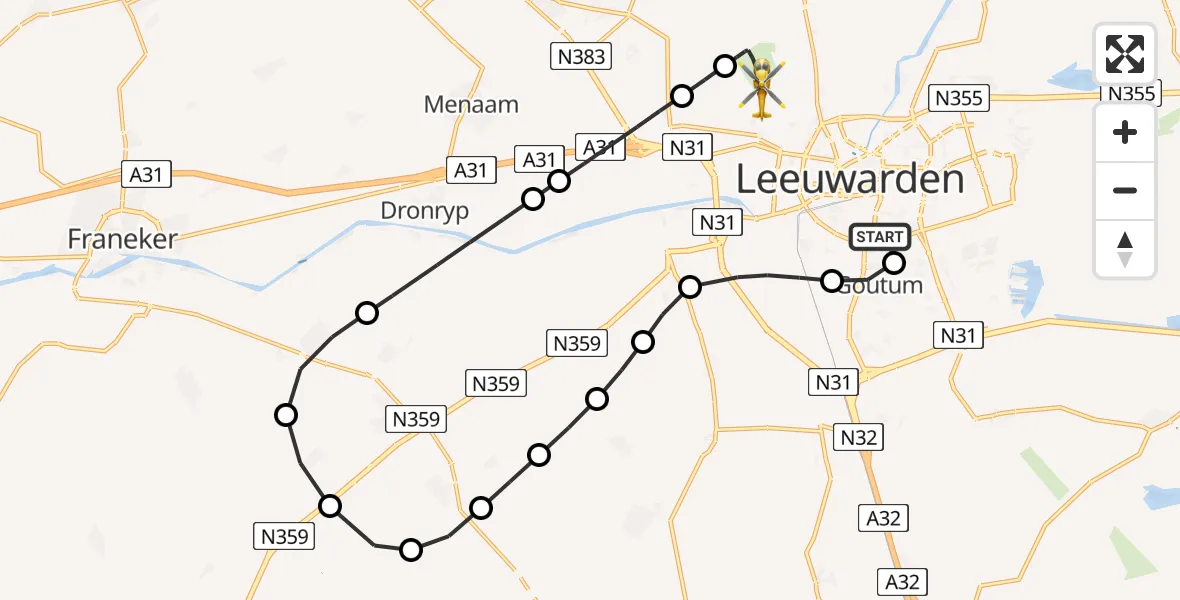 Routekaart van de vlucht: Ambulancehelikopter naar Vliegbasis Leeuwarden, Vliegbasis Leeuwarden
