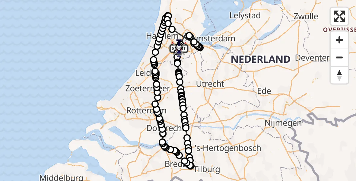 Routekaart van de vlucht: Politiehelikopter naar Amsterdam Vliegveld Schiphol, Amsterdam Vliegveld Schiphol