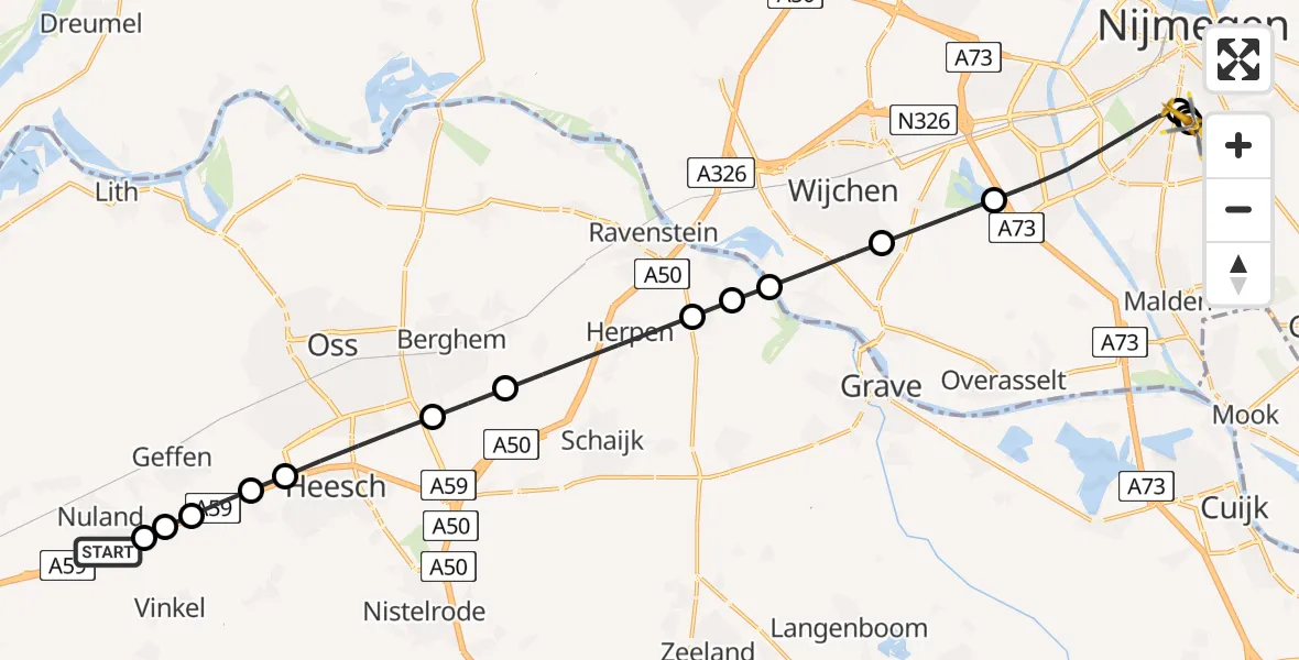 Routekaart van de vlucht: Lifeliner 3 naar Radboud University Medical Center Heliport, Radboud University Medical Center Heliport