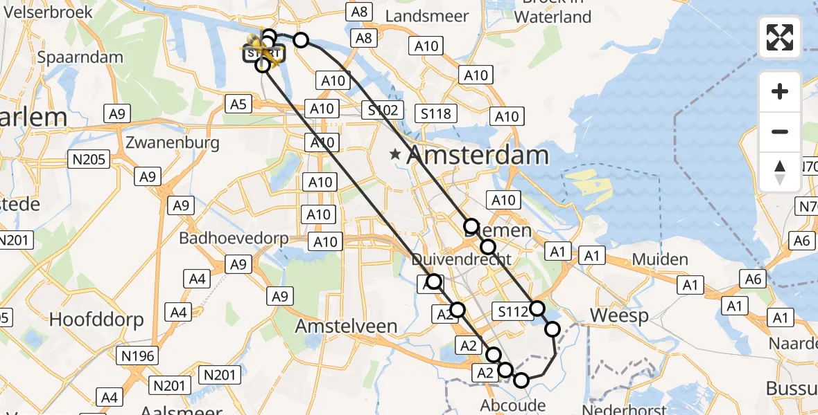 Routekaart van de vlucht: Lifeliner 1 naar Amsterdam Heliport, Amsterdam Heliport