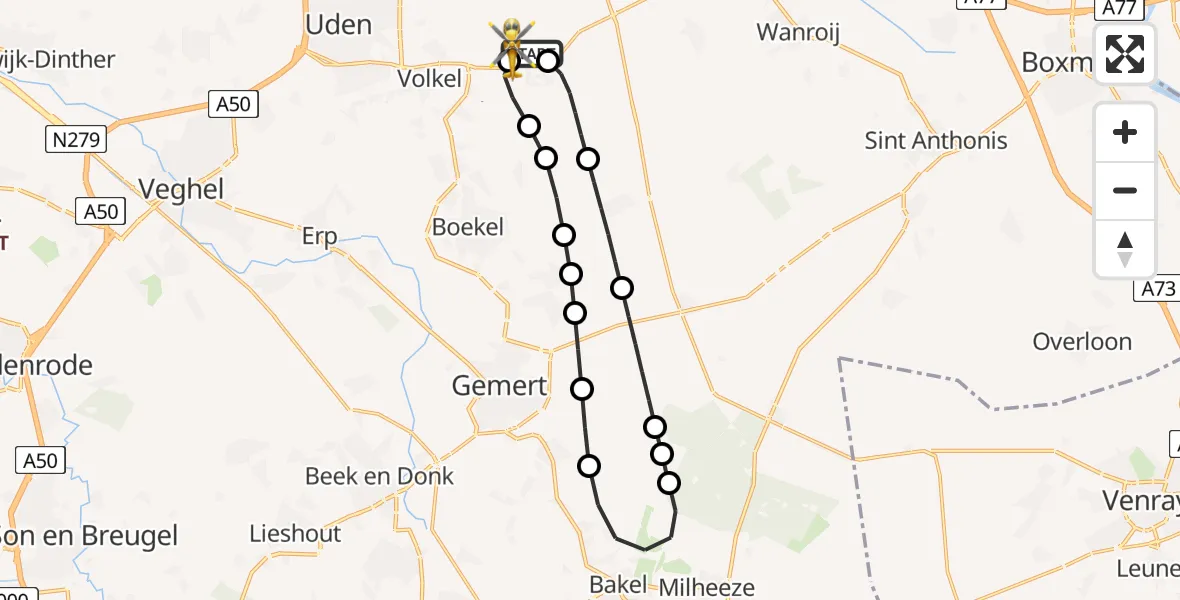 Routekaart van de vlucht: Lifeliner 3 naar Vliegbasis Volkel, Vliegbasis Volkel
