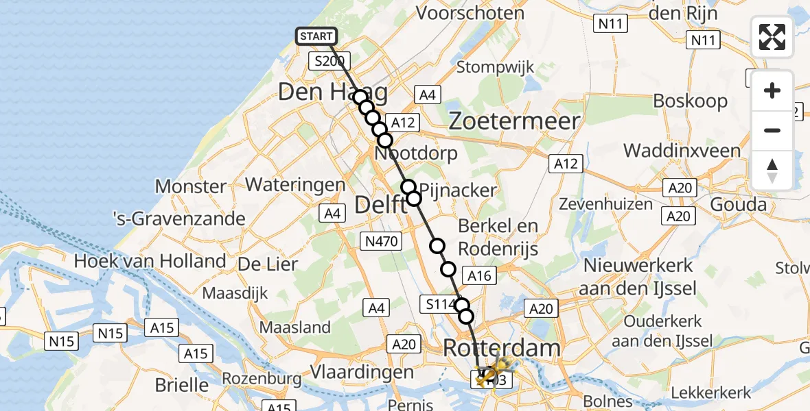 Routekaart van de vlucht: Lifeliner 2 naar Erasmus MC, Erasmus MC
