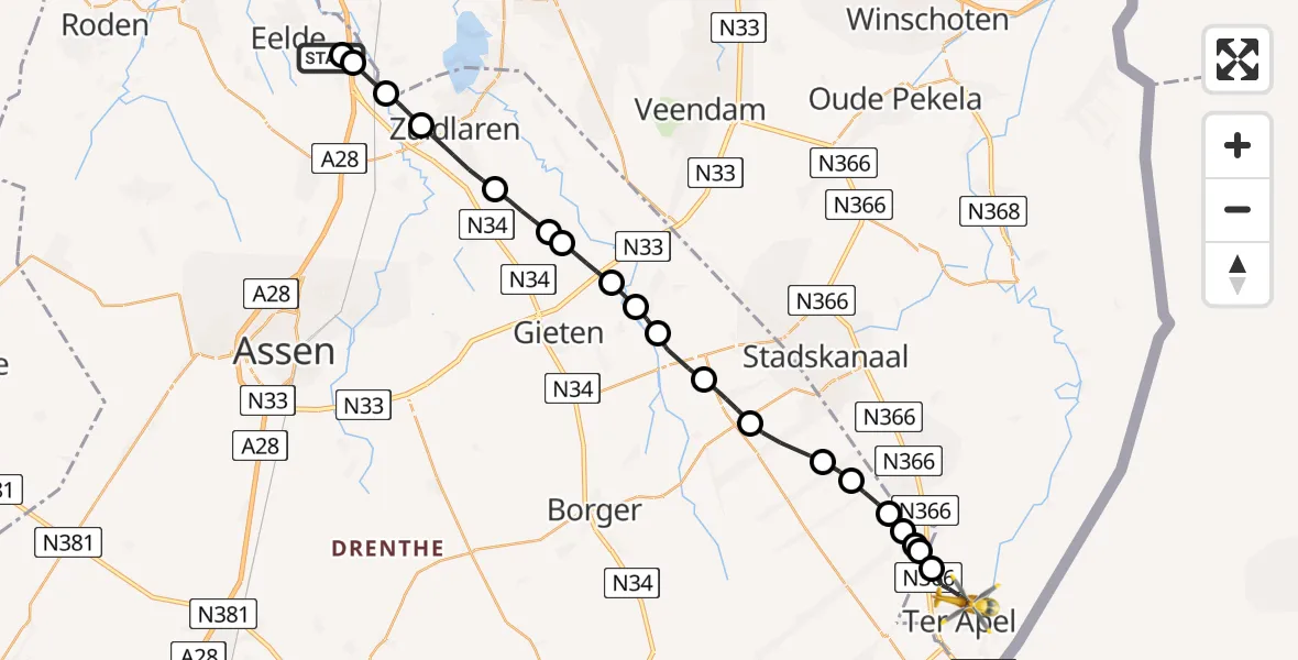 Routekaart van de vlucht: Lifeliner 4 naar Ter Apel, Zanglijster