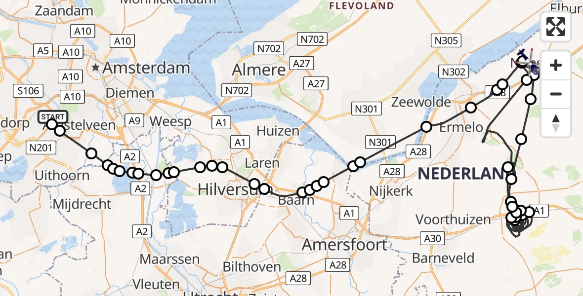 Routekaart van de vlucht: Politiehelikopter naar Nunspeet, Hardenbrinkweg