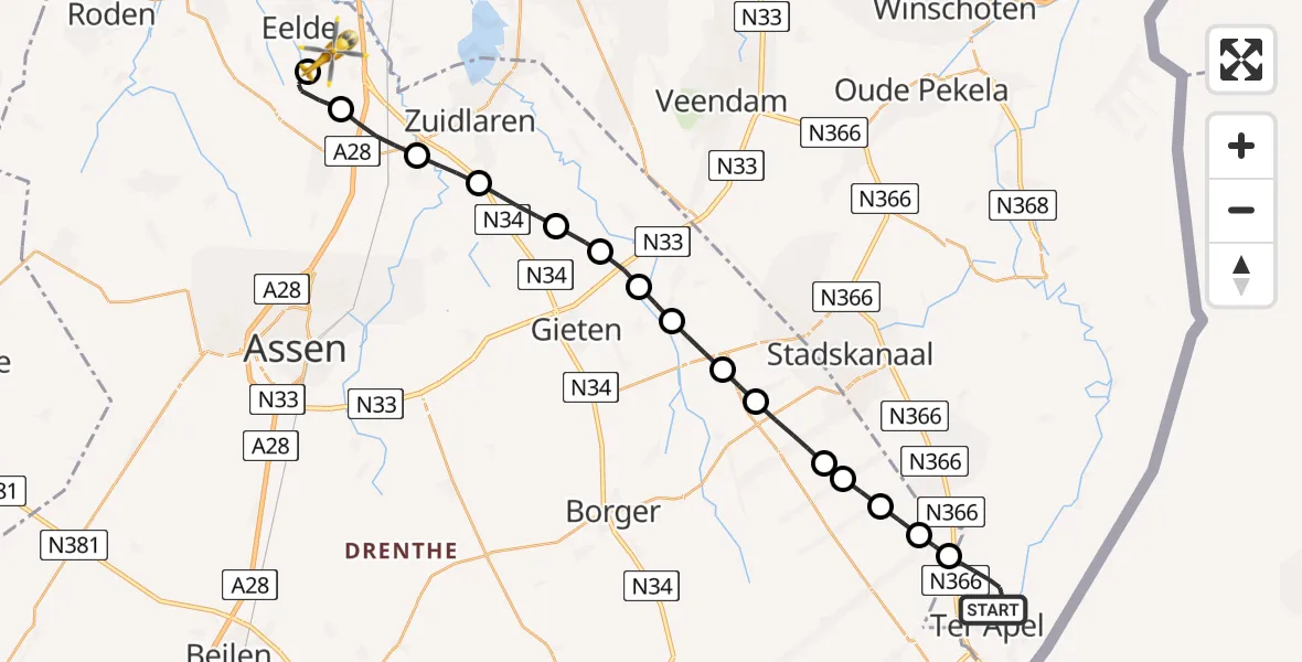 Routekaart van de vlucht: Lifeliner 4 naar Groningen Airport Eelde, Groningen Airport Eelde
