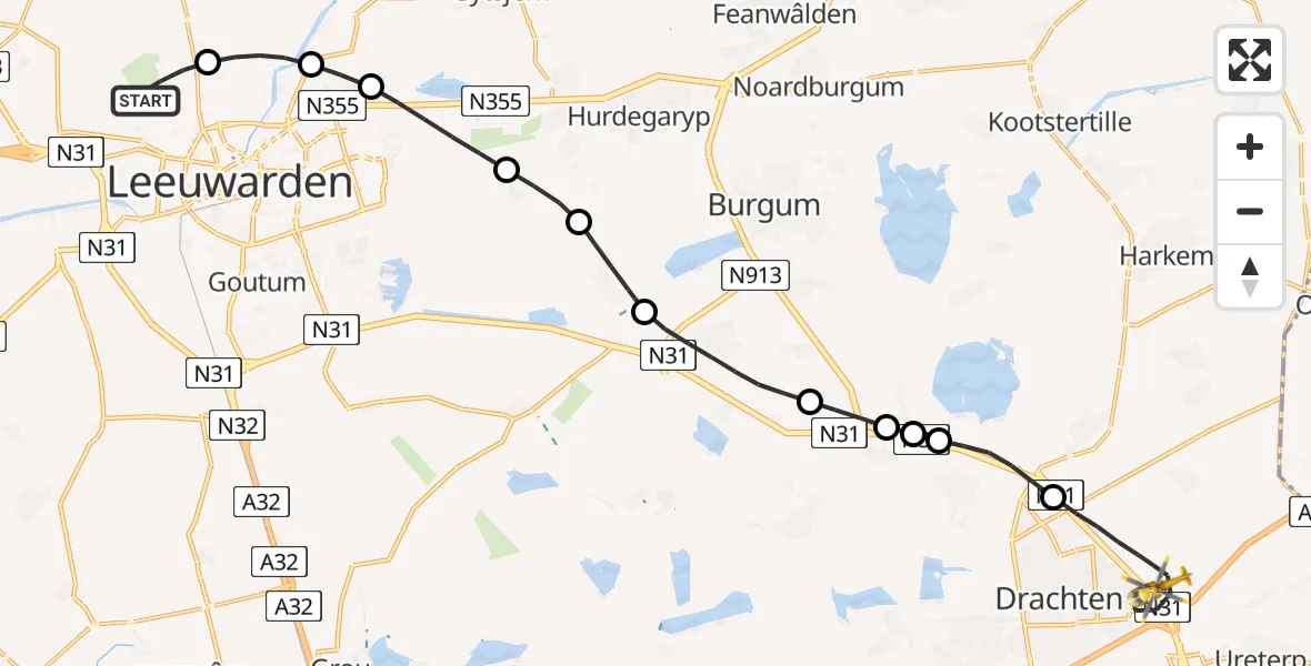 Routekaart van de vlucht: Ambulancehelikopter naar Drachten, Da Vincilaan
