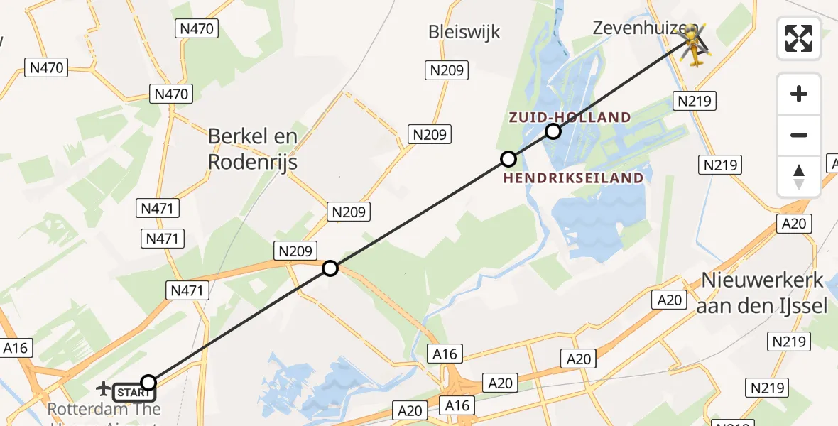 Routekaart van de vlucht: Lifeliner 2 naar Zevenhuizen, Ryckevelde