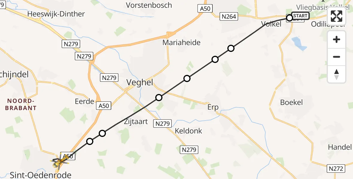 Routekaart van de vlucht: Lifeliner 3 naar Sint-Oedenrode, Veghelseweg