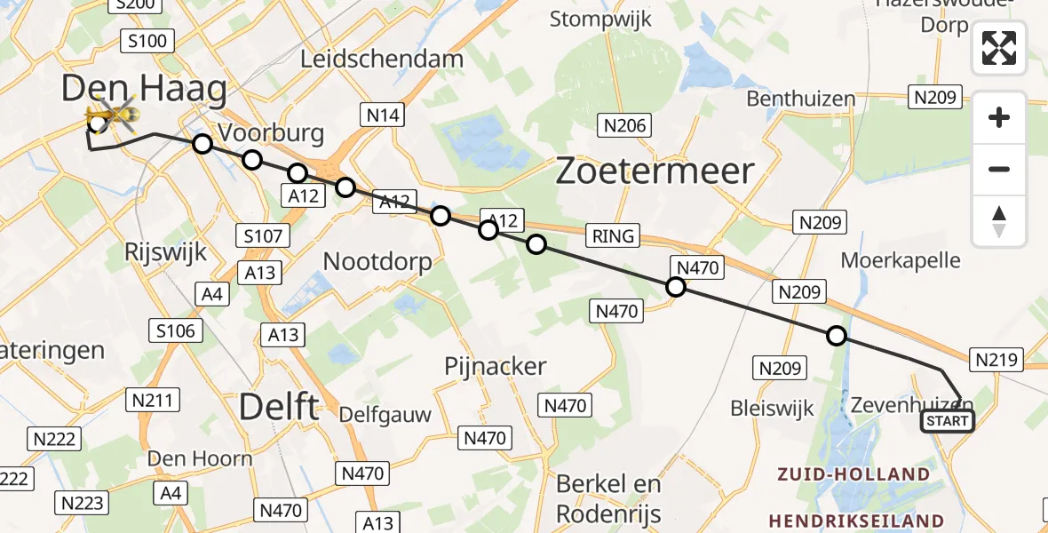 Routekaart van de vlucht: Lifeliner 2 naar HMC Westeinde Heliport, HMC Westeinde Heliport