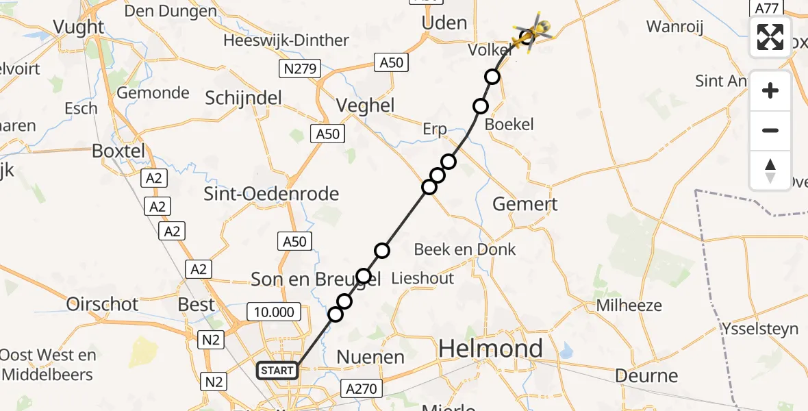 Routekaart van de vlucht: Lifeliner 3 naar Vliegbasis Volkel, Vliegbasis Volkel