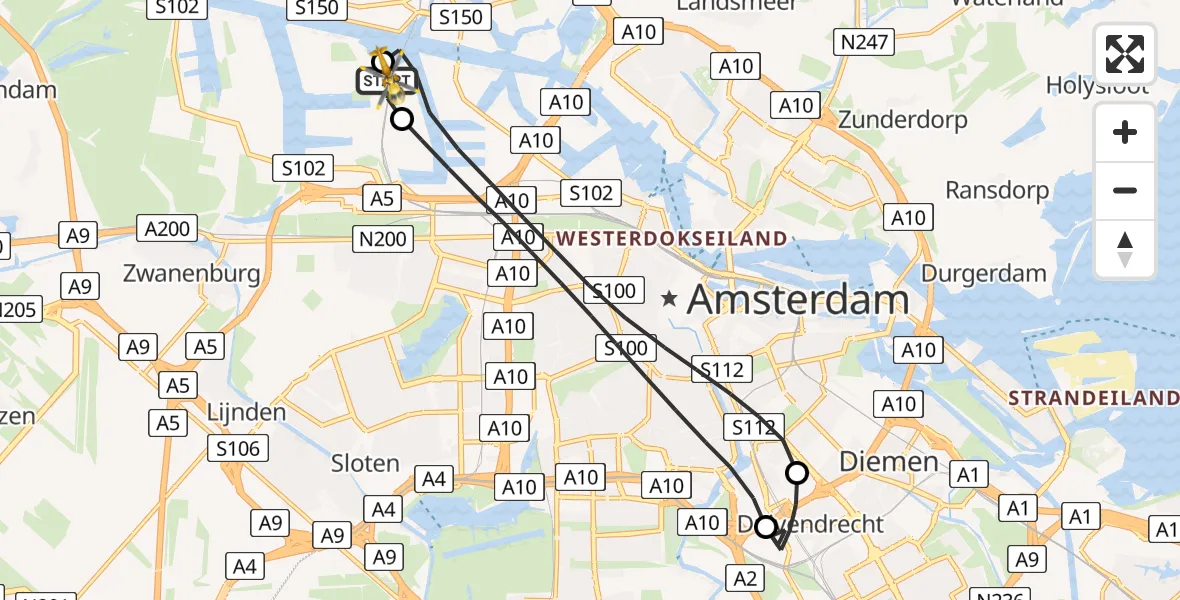Routekaart van de vlucht: Lifeliner 1 naar Amsterdam Heliport, Amsterdam Heliport