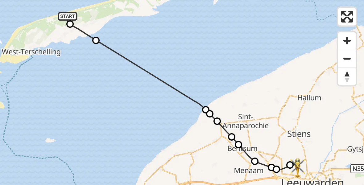 Routekaart van de vlucht: Ambulancehelikopter naar Vliegbasis Leeuwarden, Vliegbasis Leeuwarden