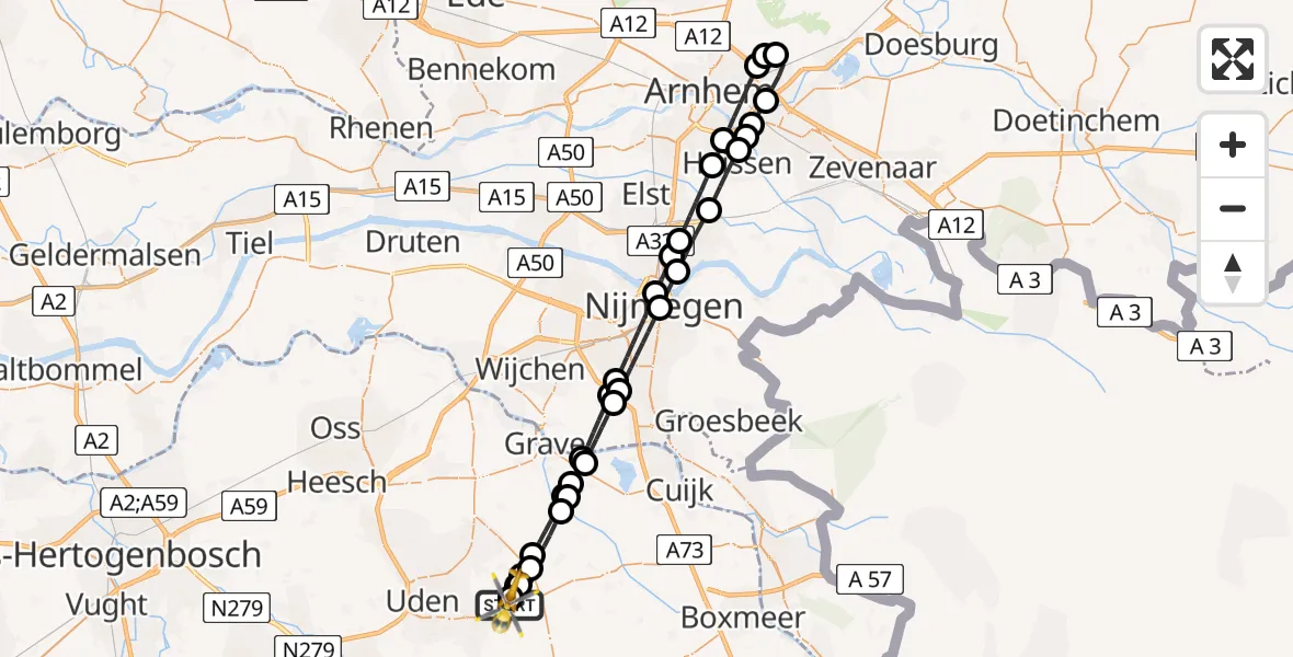 Routekaart van de vlucht: Lifeliner 3 naar Vliegbasis Volkel, Vliegbasis Volkel