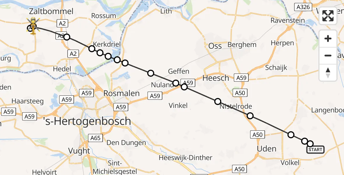 Routekaart van de vlucht: Lifeliner 3 naar Bruchem, Jan Stuversdreef