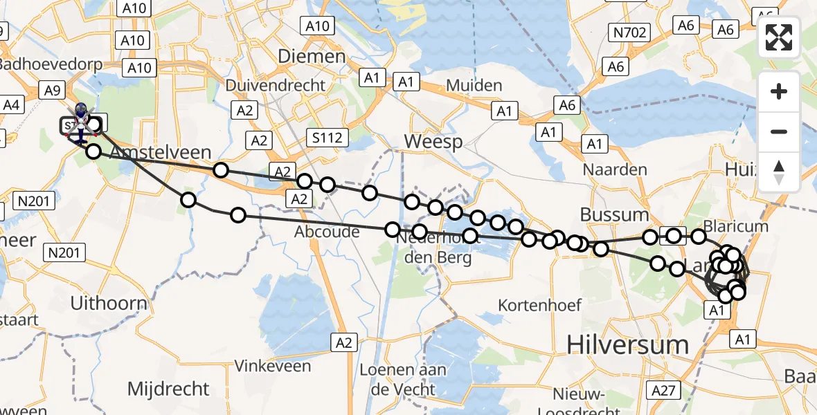Routekaart van de vlucht: Politiehelikopter naar Amsterdam Vliegveld Schiphol, Amsterdam Vliegveld Schiphol