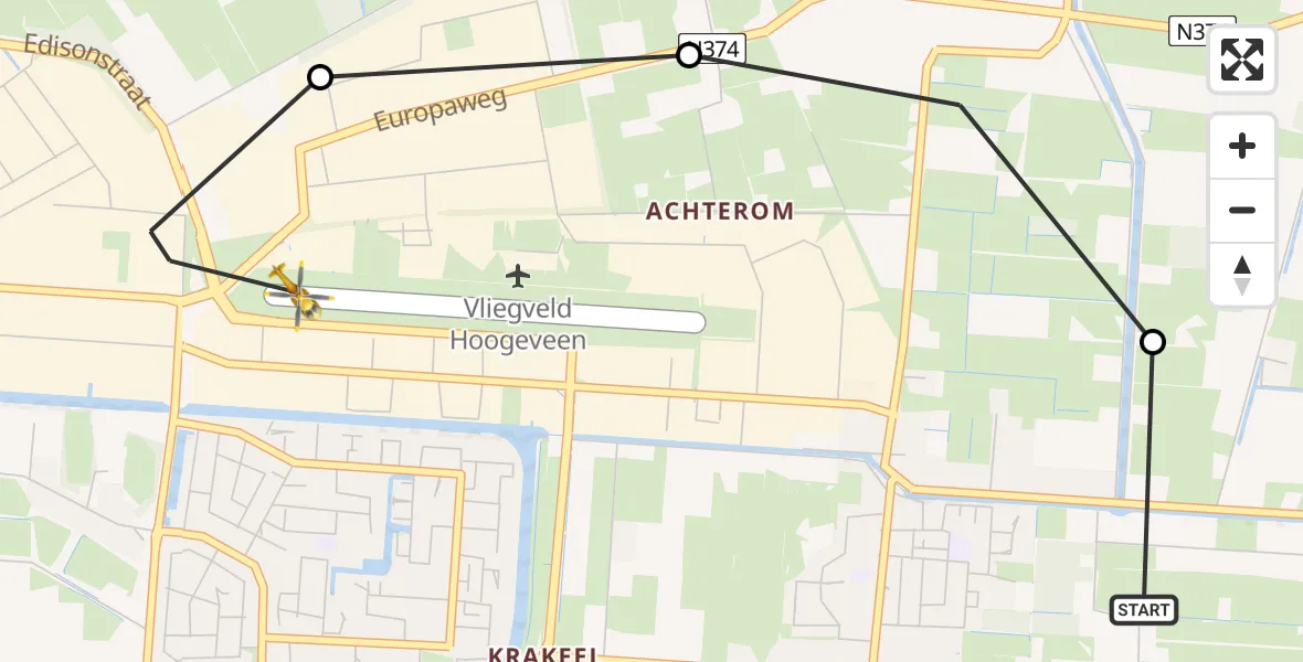 Routekaart van de vlucht: Lifeliner 4 naar Vliegveld Hoogeveen, Vliegveld Hoogeveen