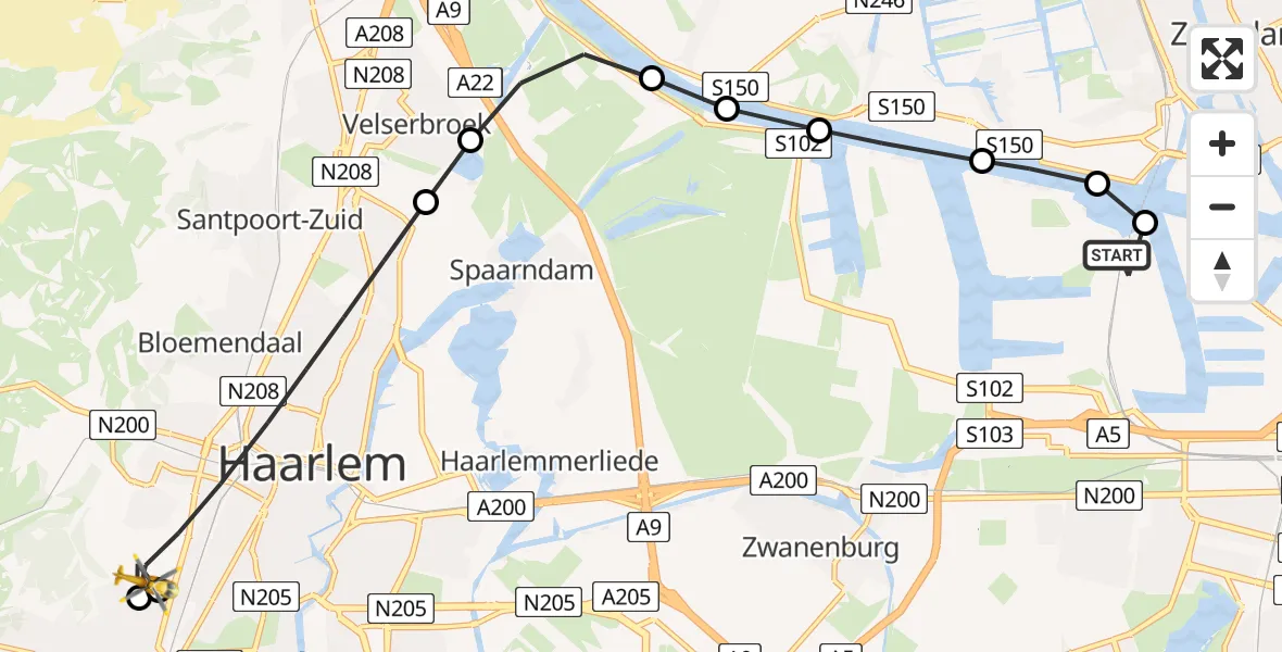Routekaart van de vlucht: Lifeliner 1 naar Haarlem, Duinvlietspad