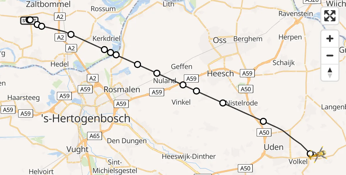 Routekaart van de vlucht: Lifeliner 3 naar Vliegbasis Volkel, Vliegbasis Volkel