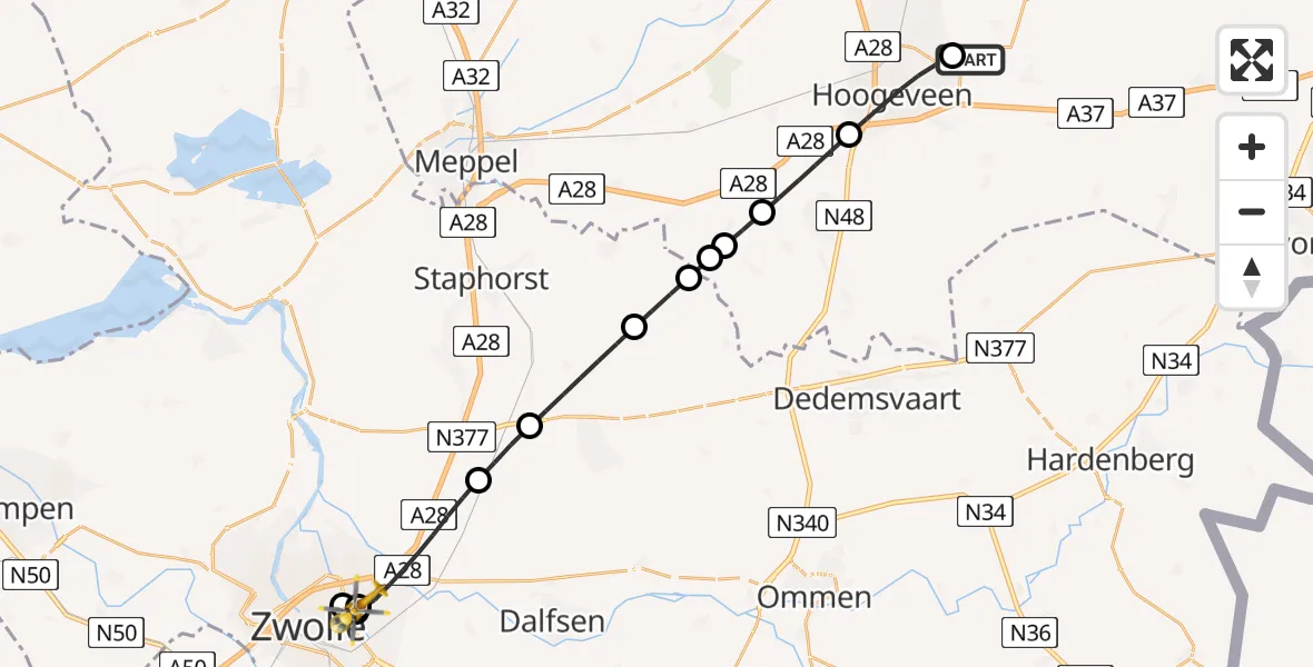 Routekaart van de vlucht: Lifeliner 4 naar Isala Hospital Zwolle Heliport, Isala Hospital Zwolle Heliport