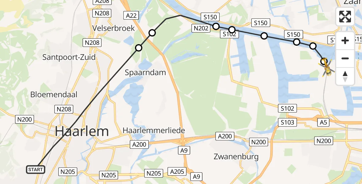 Routekaart van de vlucht: Lifeliner 1 naar Amsterdam Heliport, Amsterdam Heliport
