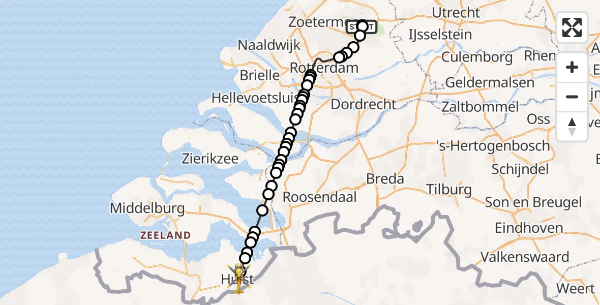 Routekaart van de vlucht: Lifeliner 2 naar Hulst, Koolstraat