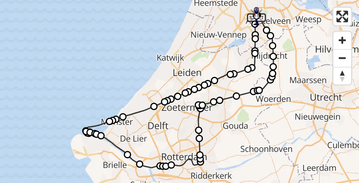 Routekaart van de vlucht: Politiehelikopter naar Amsterdam Vliegveld Schiphol, Amsterdam Vliegveld Schiphol