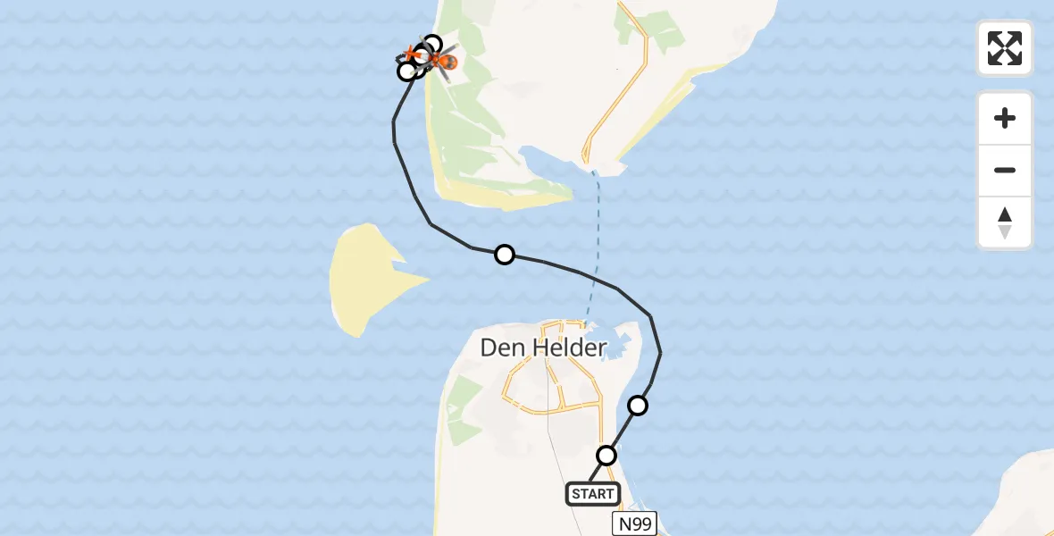 Routekaart van de vlucht: Kustwachthelikopter naar Den Hoorn, Jan Ayeslag